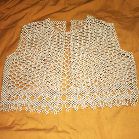 HAND CRAFTED WHITE BEADED VEST M - Picture 2 of 2